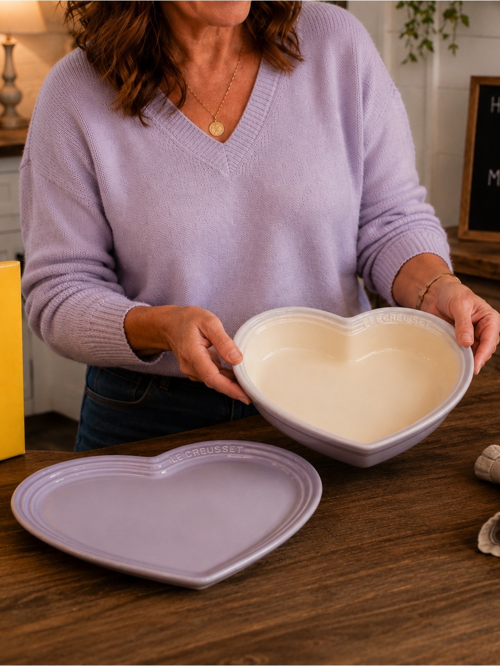 Le Creuset Heart Shaped Stoneware Set (dish&plate) Retired Bluebell Purple